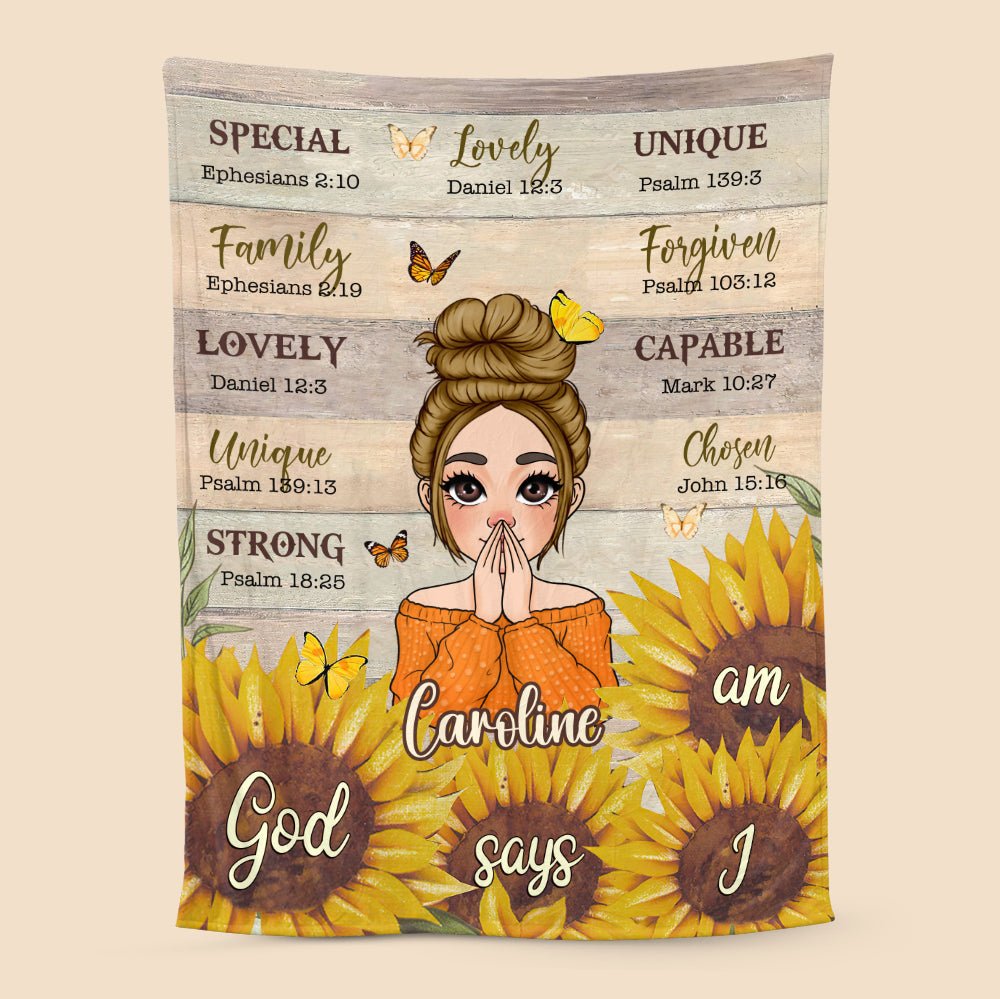 God Says I Am Sunflower - Personalized Blanket - Best Gift For Mother, Grandma, For Birthday - Giftago