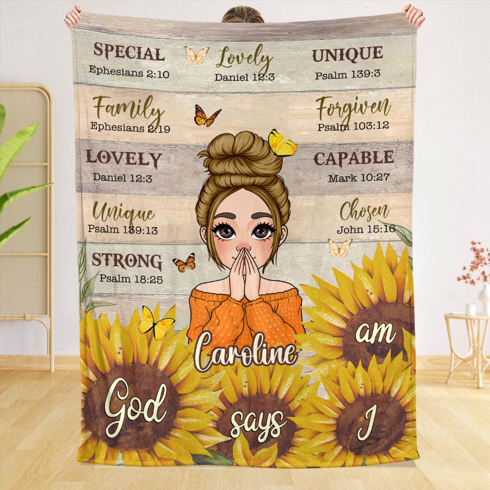 God Says I Am Sunflower - Personalized Blanket - Best Gift For Mother, Grandma, For Birthday - Giftago