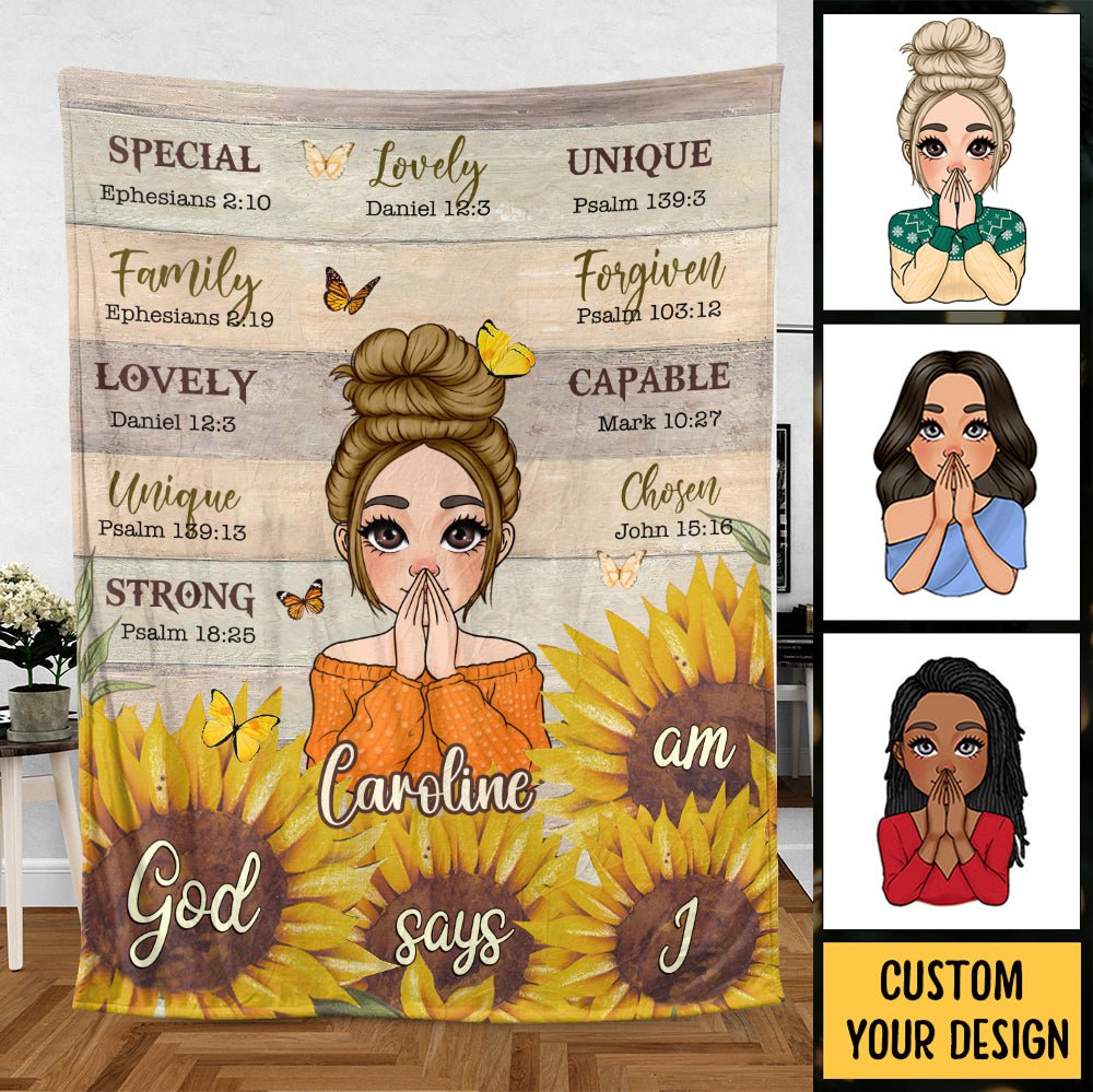 God Says I Am Sunflower - Personalized Blanket - Best Gift For Mother, Grandma, For Birthday - Giftago