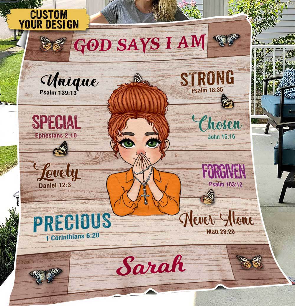 God Says I Am (Version 6) - Personalized Blanket - Best Gift For Mom, Daughter, Sister, Friend, Wife - Giftago