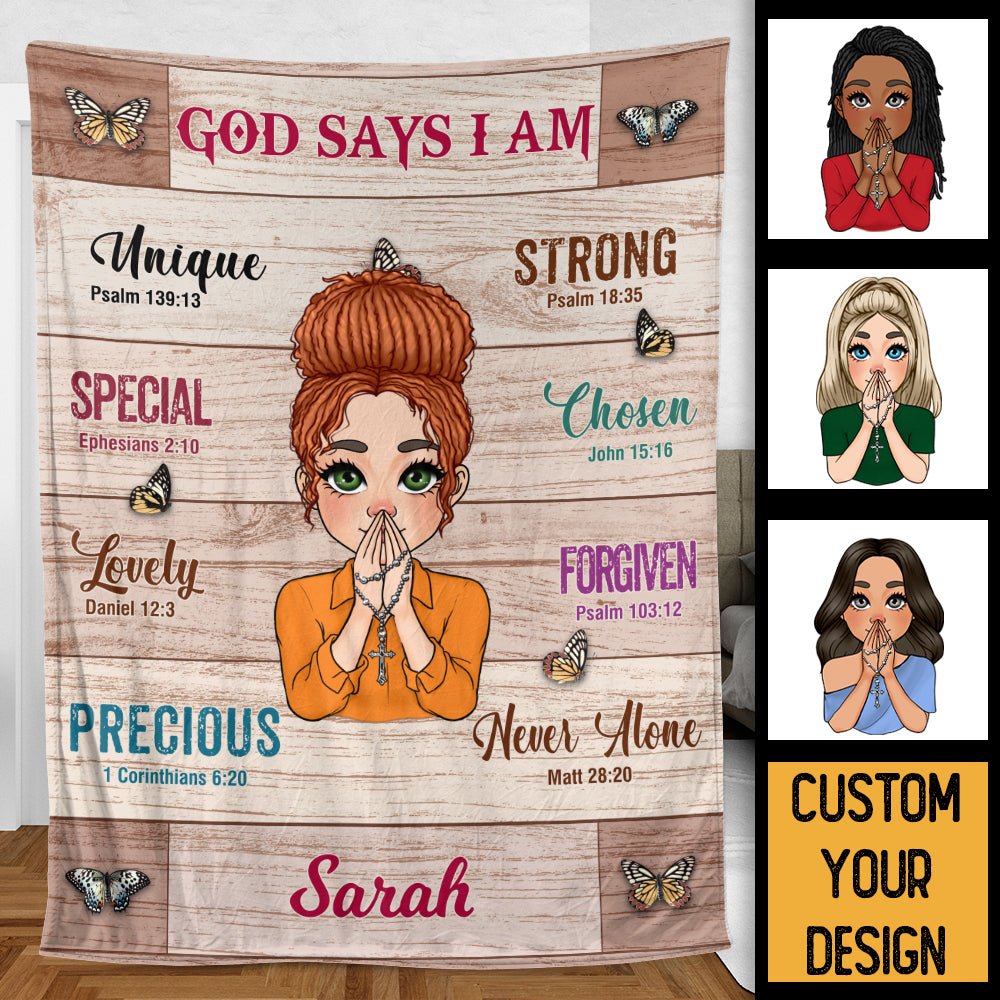 God Says I Am (Version 6) - Personalized Blanket - Best Gift For Mom, Daughter, Sister, Friend, Wife - Giftago