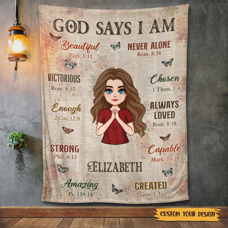 God Says I Am Vintage (Chibi) - Personalized Blanket - Best Gift For Birthday - Giftago