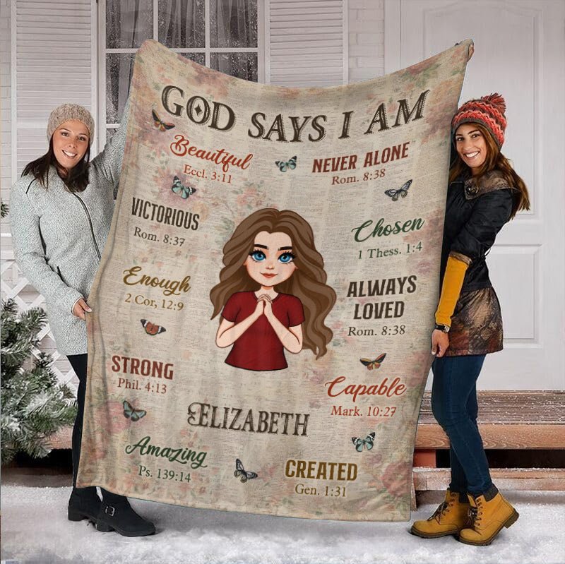 God Says I Am Vintage (Chibi) - Personalized Blanket - Best Gift For Birthday - Giftago