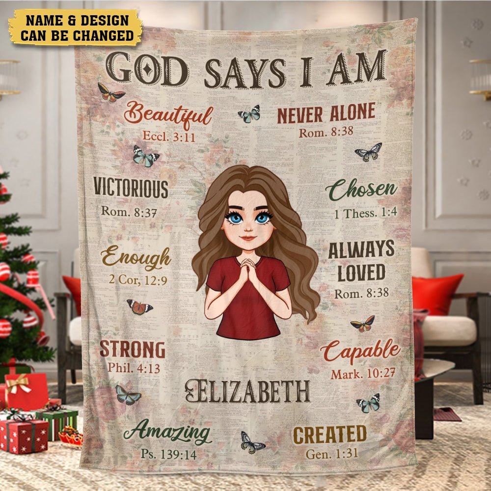 God Says I Am Vintage (Chibi) - Personalized Blanket - Best Gift For Birthday - Giftago
