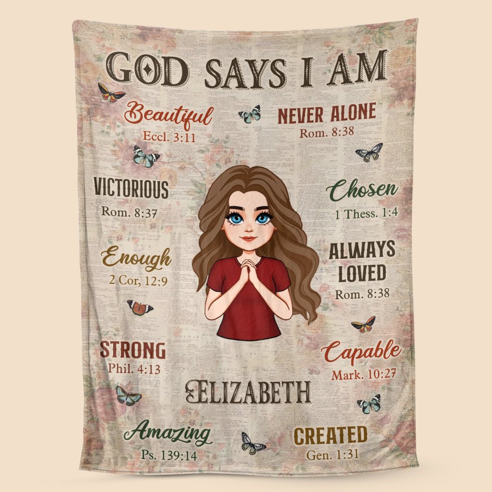 God Says I Am Vintage (Chibi) - Personalized Blanket - Best Gift For Birthday - Giftago