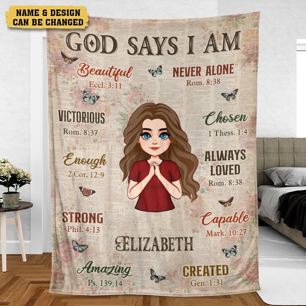 God Says I Am Vintage (Chibi) - Personalized Blanket - Best Gift For Birthday - Giftago