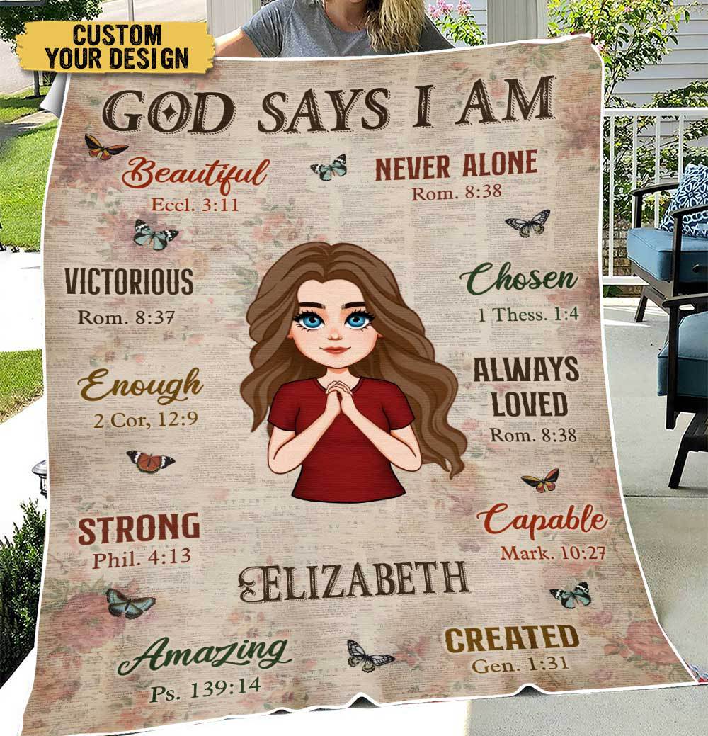 God Says I Am Vintage (Chibi) - Personalized Blanket - Best Gift For Birthday - Giftago