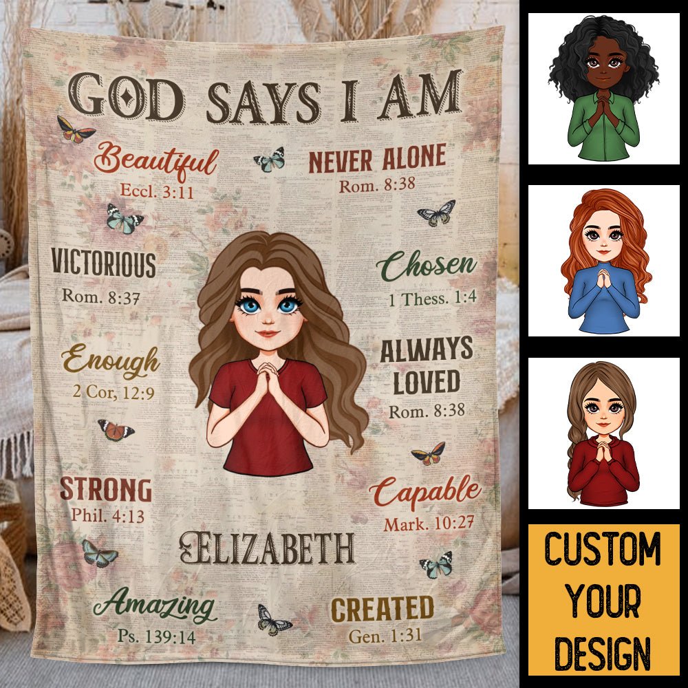 God Says I Am Vintage (Chibi) - Personalized Blanket - Best Gift For Birthday - Giftago