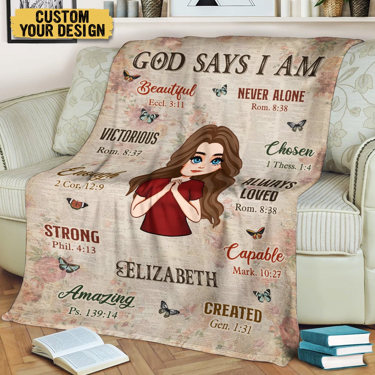 God Says I Am Vintage (Chibi) - Personalized Blanket - Best Gift For Birthday - Giftago
