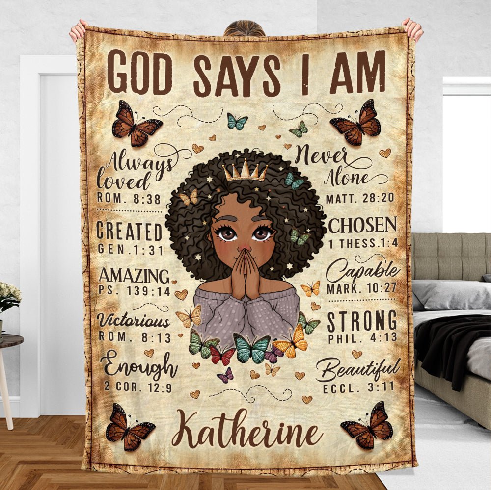 God Says I Am Vintage - Personalized Blanket - Best Gift For Mother, Grandma - Giftago