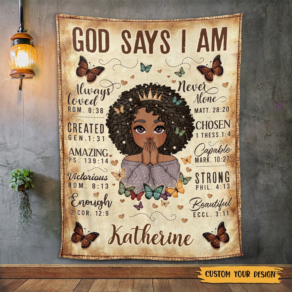 God Says I Am Vintage - Personalized Blanket - Best Gift For Mother, Grandma - Giftago