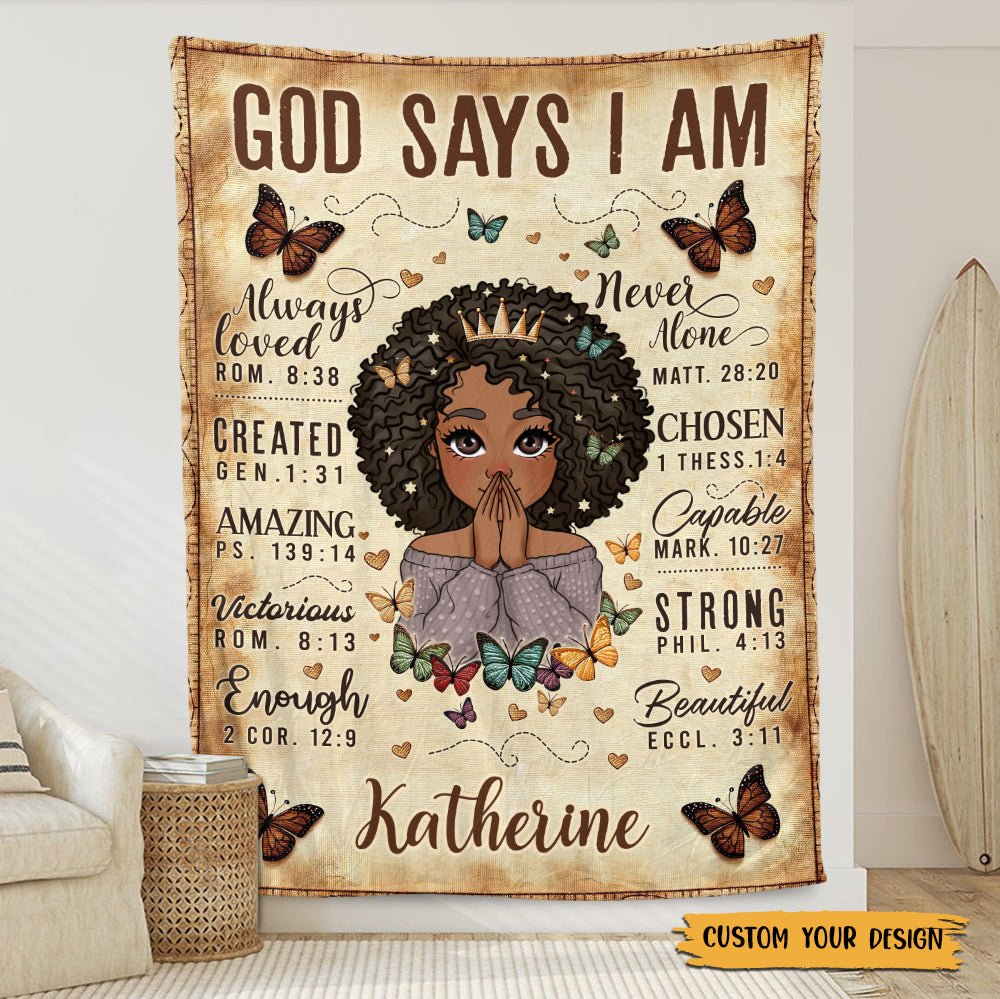 God Says I Am Vintage - Personalized Blanket - Best Gift For Mother, Grandma - Giftago