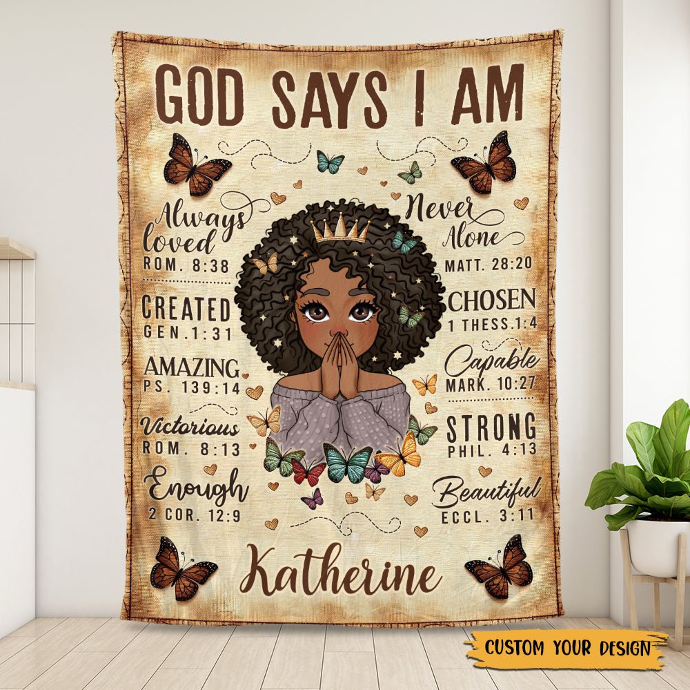 God Says I Am Vintage - Personalized Blanket - Best Gift For Mother, Grandma - Giftago