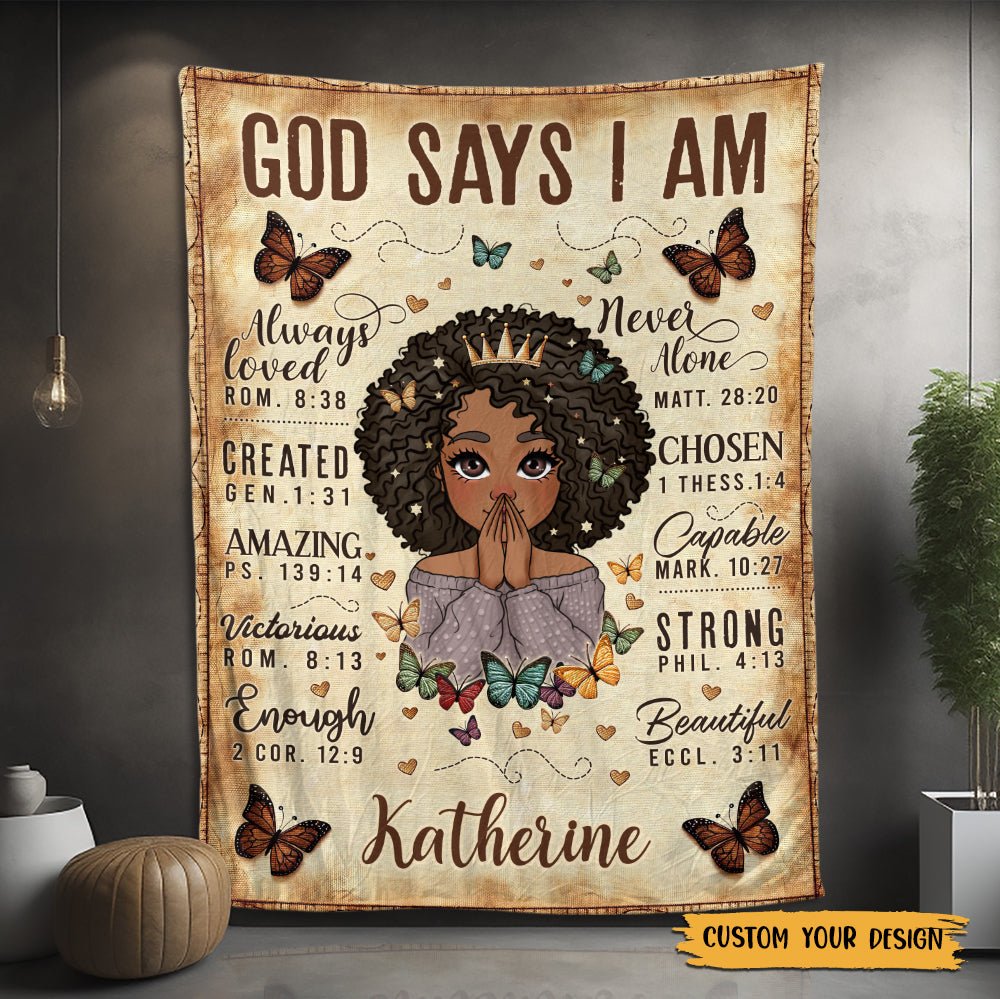 God Says I Am Vintage - Personalized Blanket - Best Gift For Mother, Grandma - Giftago