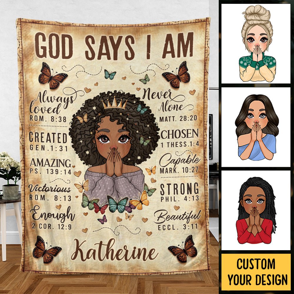 God Says I Am Vintage - Personalized Blanket - Best Gift For Mother, Grandma - Giftago