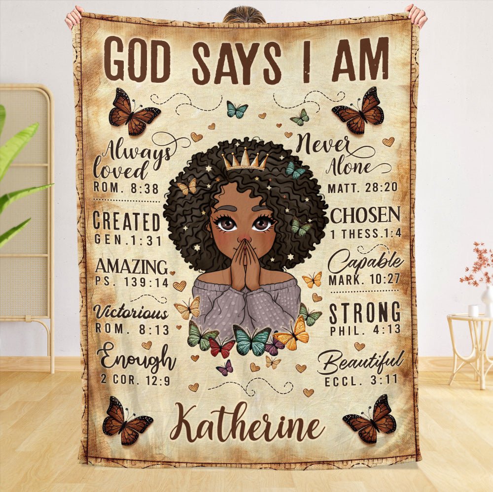 God Says I Am Vintage - Personalized Blanket - Best Gift For Mother, Grandma - Giftago