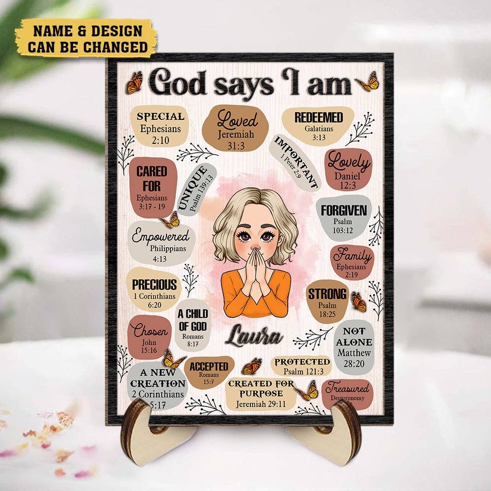 God Says I Am Vintage - Personalized Custom 2-Layered Wooden Plaque With Stand - Meaningful Gift For Birthday - Giftago