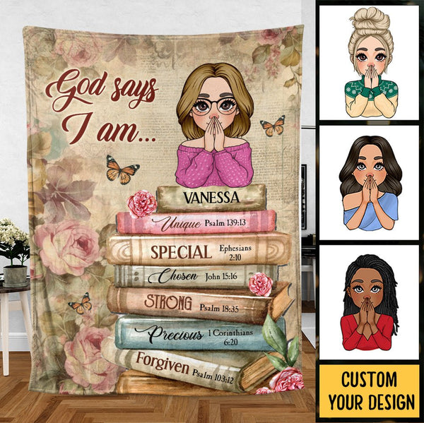 God Says I Am With Books Flowers - Personalized Blanket - Thoughtful Gift For Birthday - Giftago