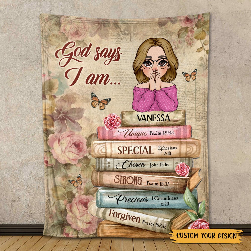 God Says I Am With Books Flowers - Personalized Blanket - Thoughtful Gift For Birthday - Giftago
