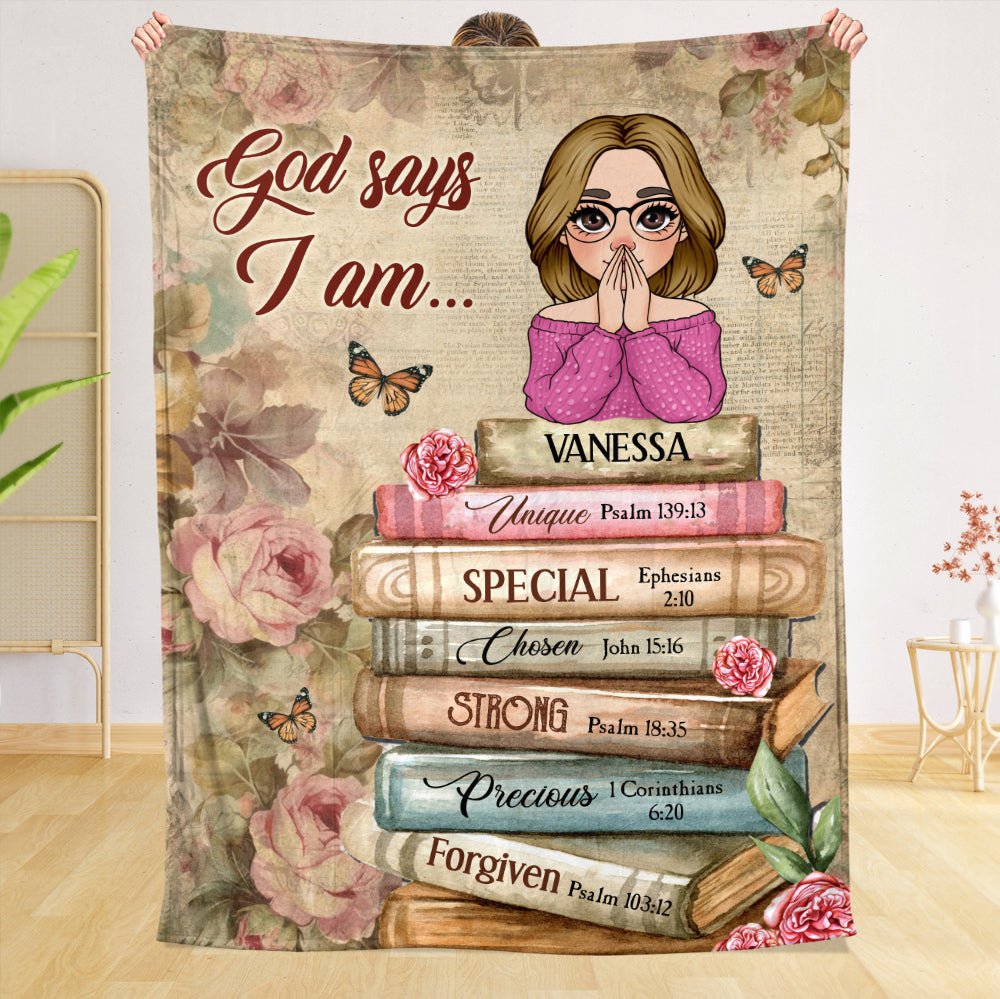 God Says I Am With Books Flowers - Personalized Blanket - Thoughtful Gift For Birthday - Giftago