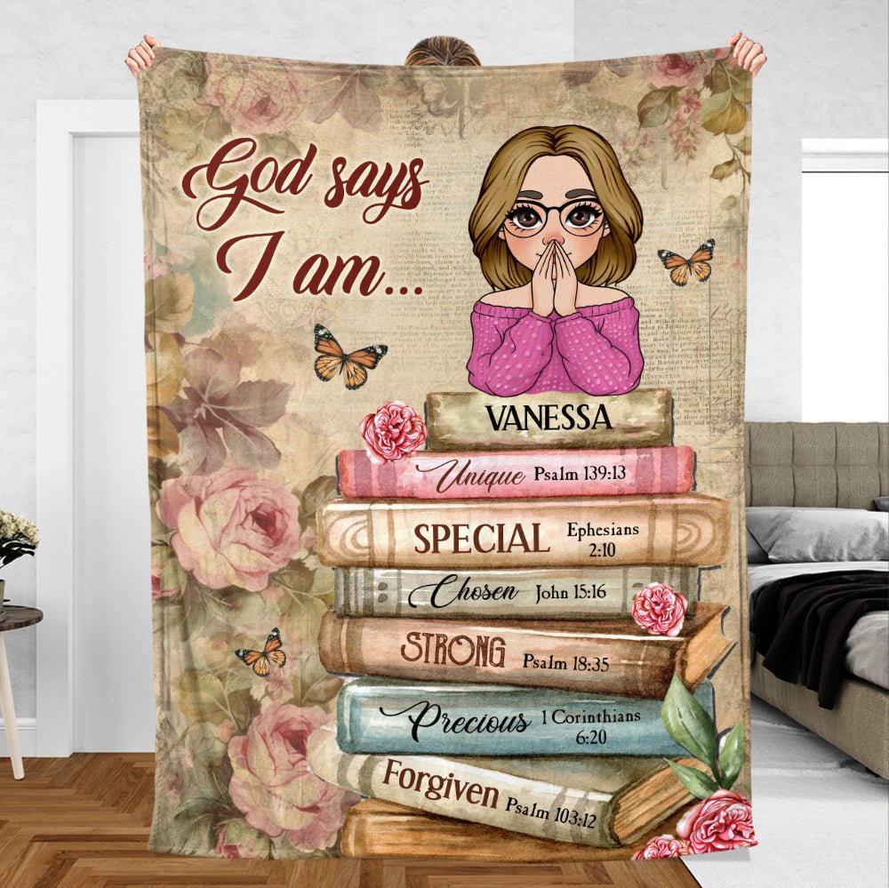 God Says I Am With Books Flowers - Personalized Blanket - Thoughtful Gift For Birthday - Giftago