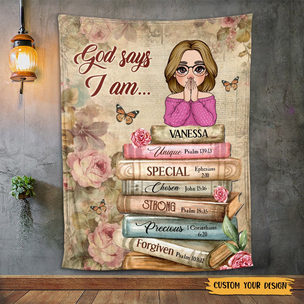 God Says I Am With Books Flowers - Personalized Blanket - Thoughtful Gift For Birthday - Giftago