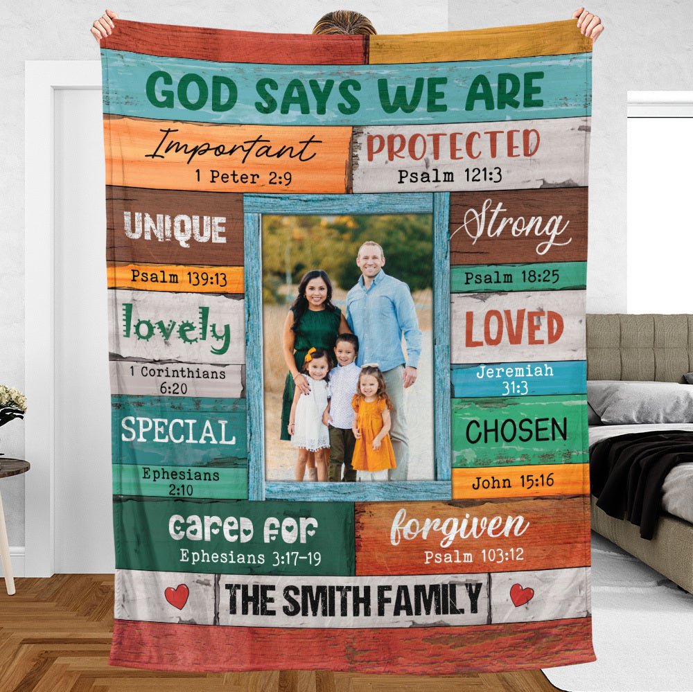 God Says We Are Family Photo (Version 2) - Personalized Blanket - Meaningful Gift For Birthday - Giftago