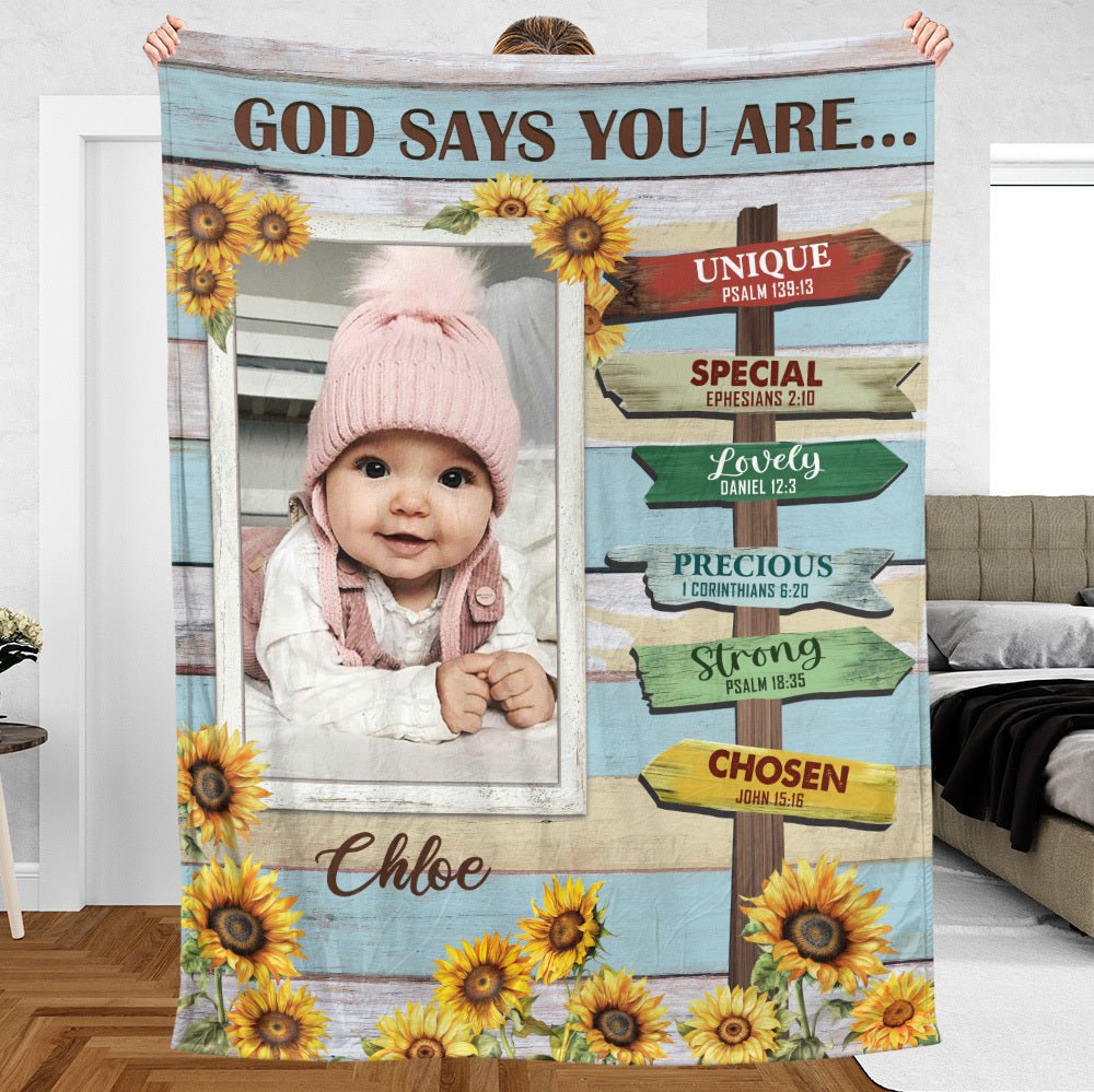 God Says You Are Photo - Personalized Blanket - Best Gift For Daughter, Granddaughter, Son, Grandson - Giftago