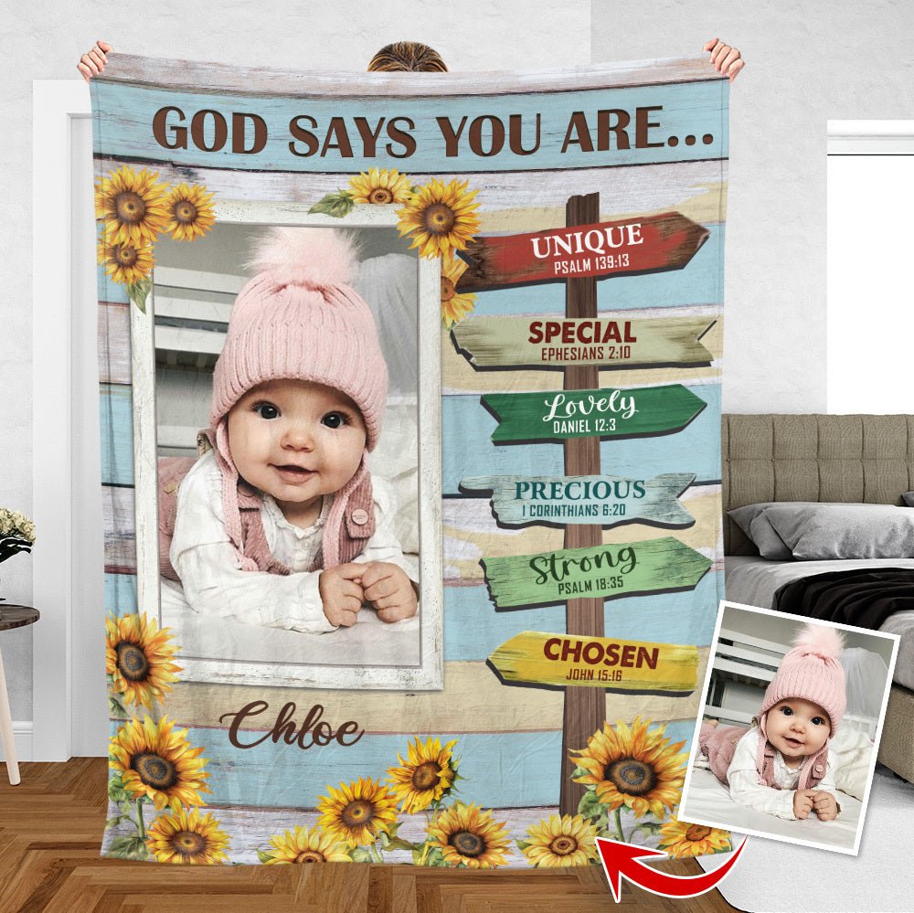 God Says You Are Photo - Personalized Blanket - Best Gift For Daughter, Granddaughter, Son, Grandson - Giftago