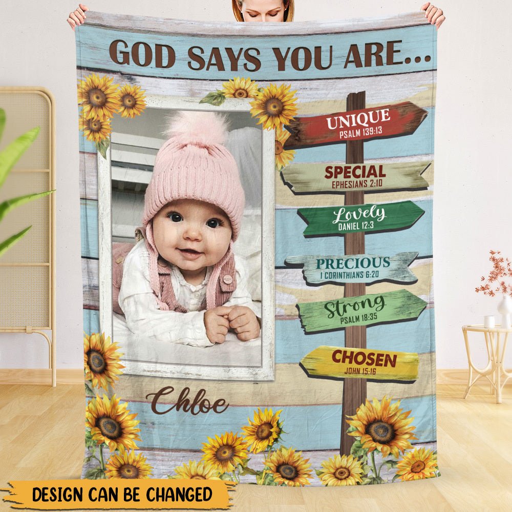 God Says You Are Photo - Personalized Blanket - Best Gift For Daughter, Granddaughter, Son, Grandson - Giftago