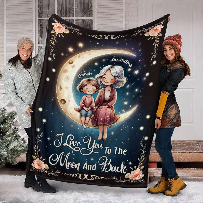 Grandma and Grandkid Custom Name - Personalized Blanket - Meaningful Gift For Birthday - Giftago