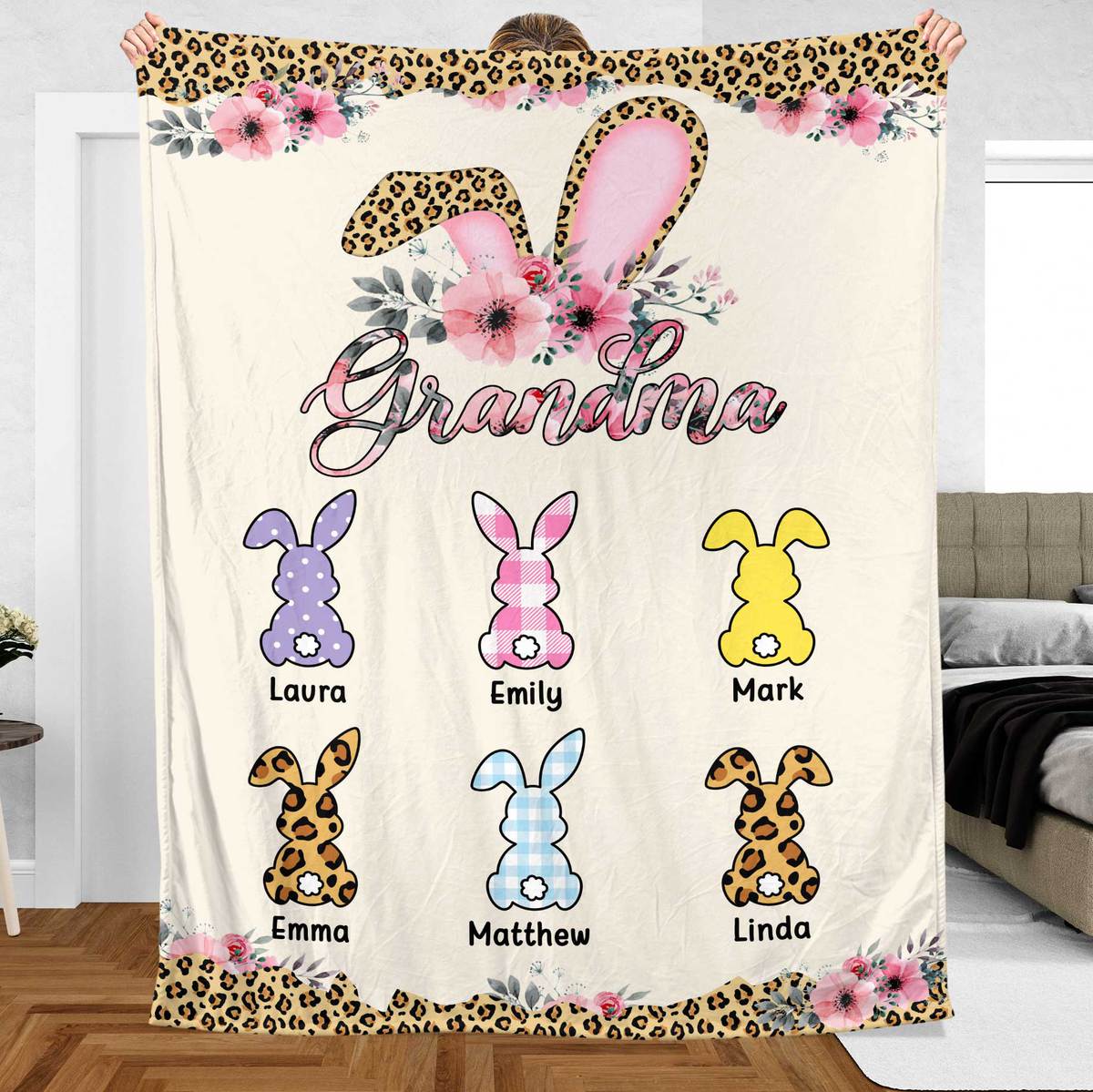 Grandma Bunny - Personalized Blanket - Best Gift For Mother, Grandma - Giftago
