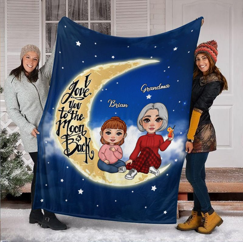 Grandma & Grandkid On The Moon - Personalized Blanket - Best Gift For Family - Giftago