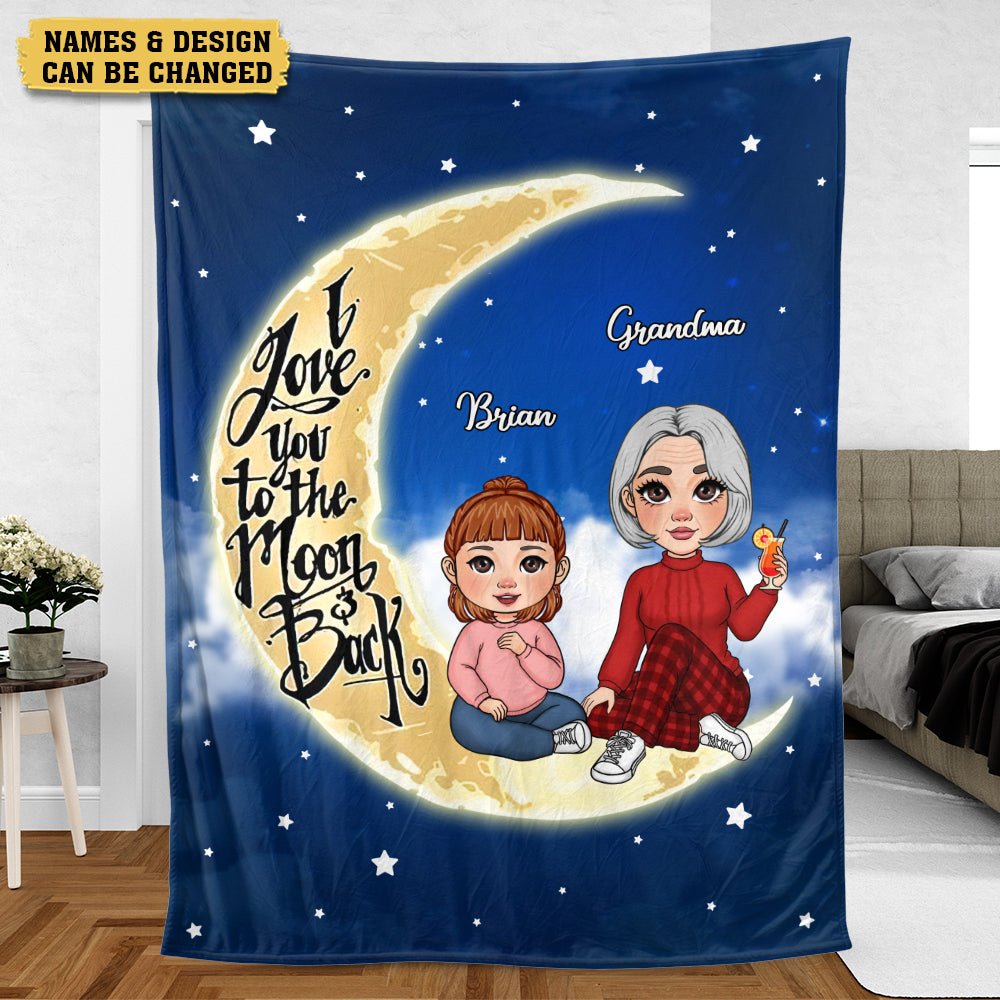 Grandma & Grandkid On The Moon - Personalized Blanket - Best Gift For Family - Giftago