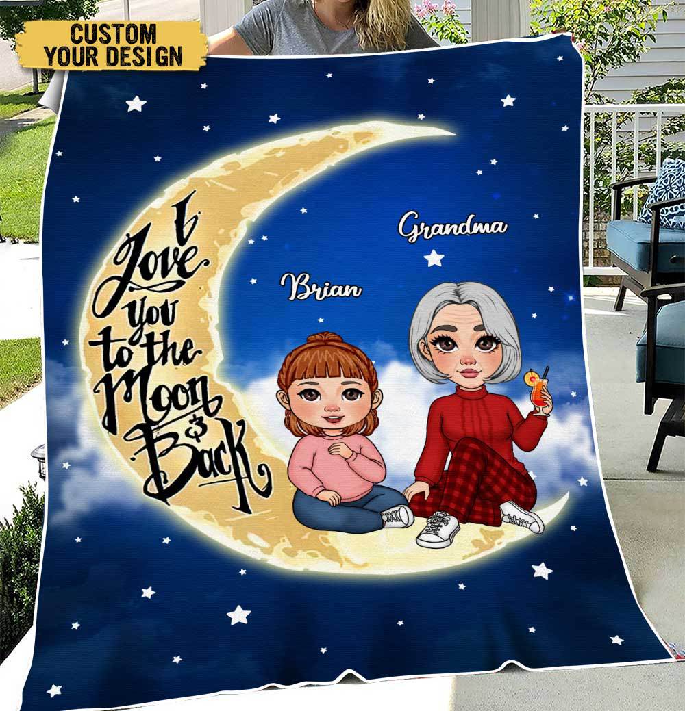 Grandma & Grandkid On The Moon - Personalized Blanket - Best Gift For Family - Giftago