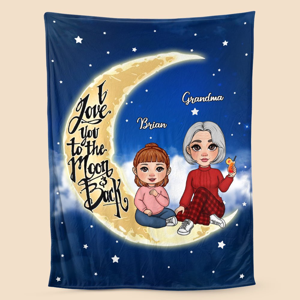 Grandma & Grandkid On The Moon - Personalized Blanket - Best Gift For Family - Giftago
