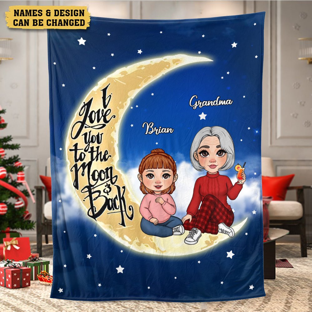 Grandma & Grandkid On The Moon - Personalized Blanket - Best Gift For Family - Giftago