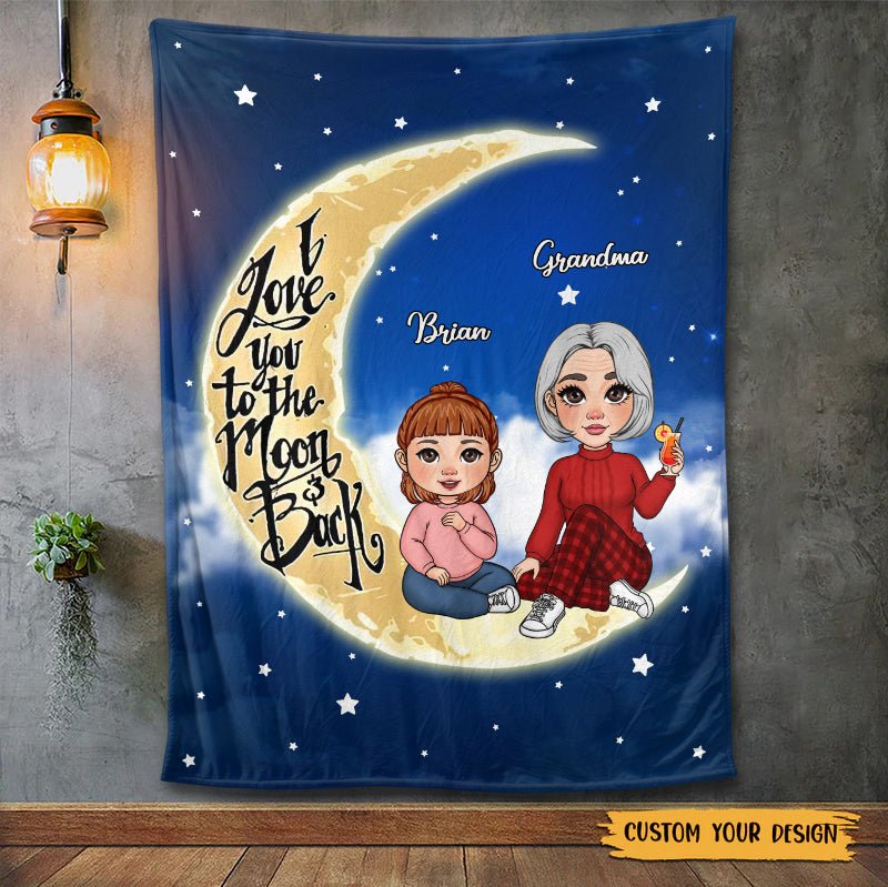 Grandma & Grandkid On The Moon - Personalized Blanket - Best Gift For Family - Giftago