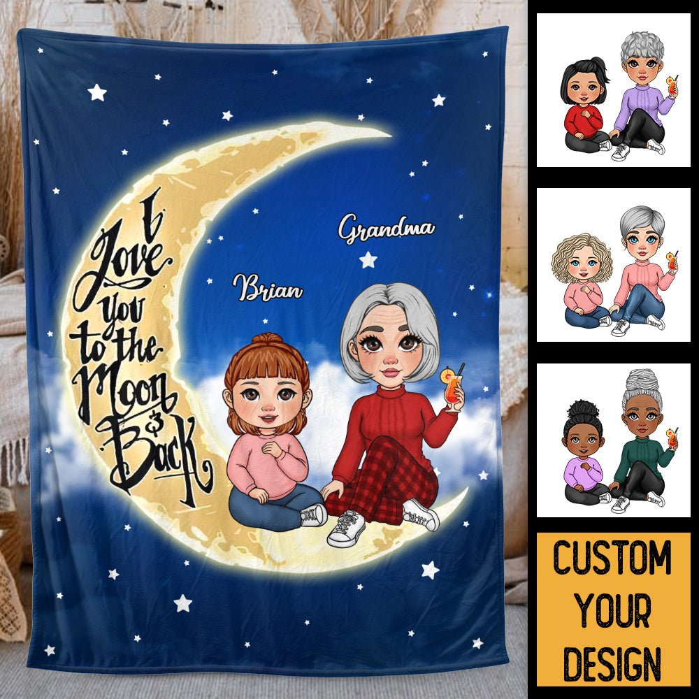 Grandma & Grandkid On The Moon - Personalized Blanket - Best Gift For Family - Giftago