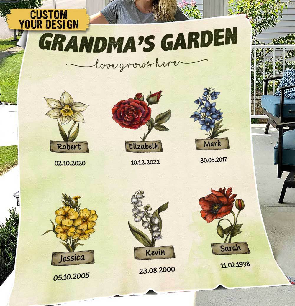 Grandma's Garden Birth Month Flower (Type 2) - Personalized Blanket - Best Gift For Mother, Grandma - Giftago