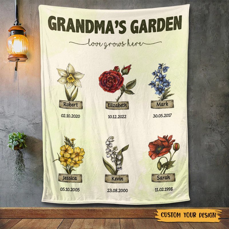 Grandma's Garden Birth Month Flower (Type 2) - Personalized Blanket - Best Gift For Mother, Grandma - Giftago