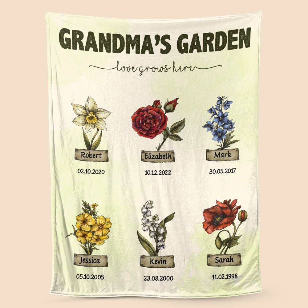Grandma's Garden Birth Month Flower (Type 2) - Personalized Blanket - Best Gift For Mother, Grandma - Giftago