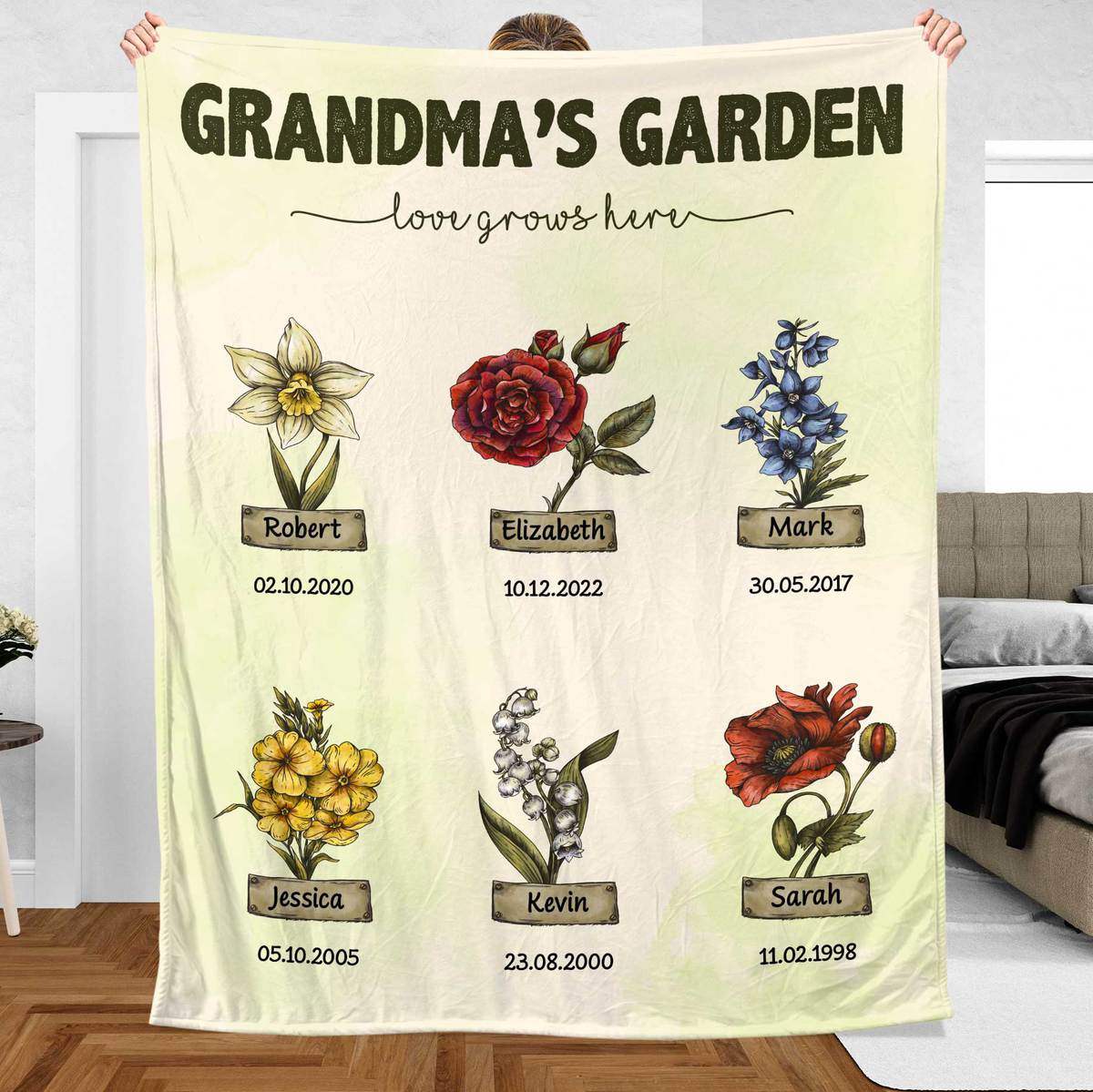 Grandma's Garden Birth Month Flower (Type 2) - Personalized Blanket - Best Gift For Mother, Grandma - Giftago
