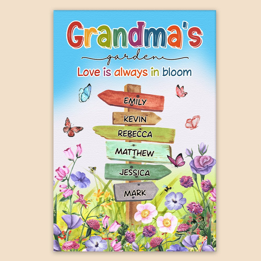 Grandma's Garden Butterflies - Personalized Poster/Canvas - Best Gift For Grandma - Giftago