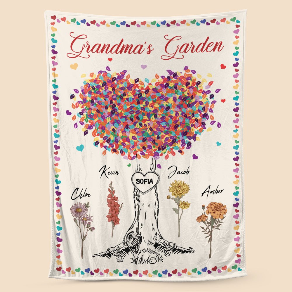 Grandma's Garden Flower Blanket - Personalized Blanket - Giftago