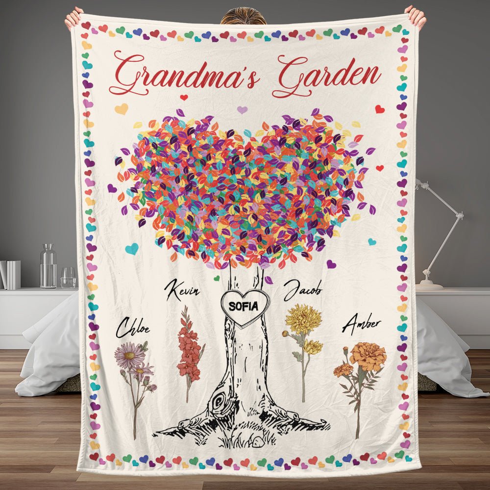 Grandma's Garden Flower Blanket - Personalized Blanket - Giftago