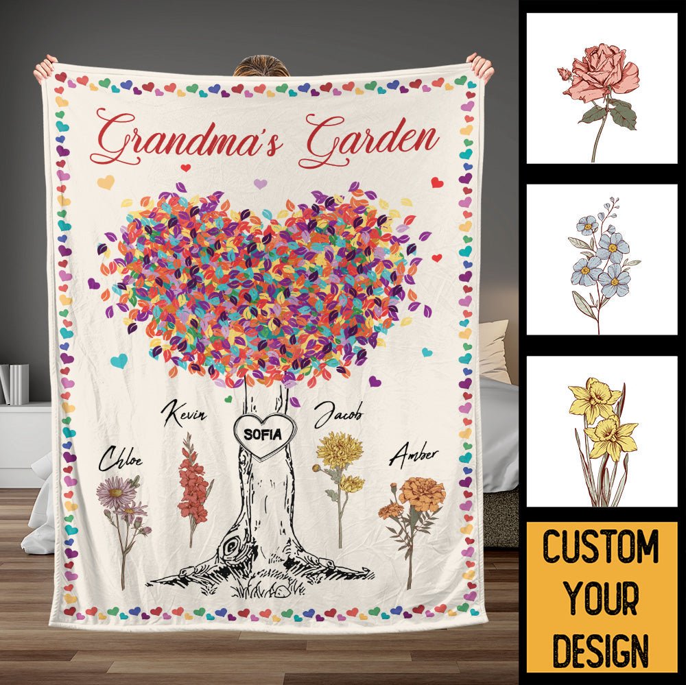 Grandma's Garden Flower Blanket - Personalized Blanket - Giftago