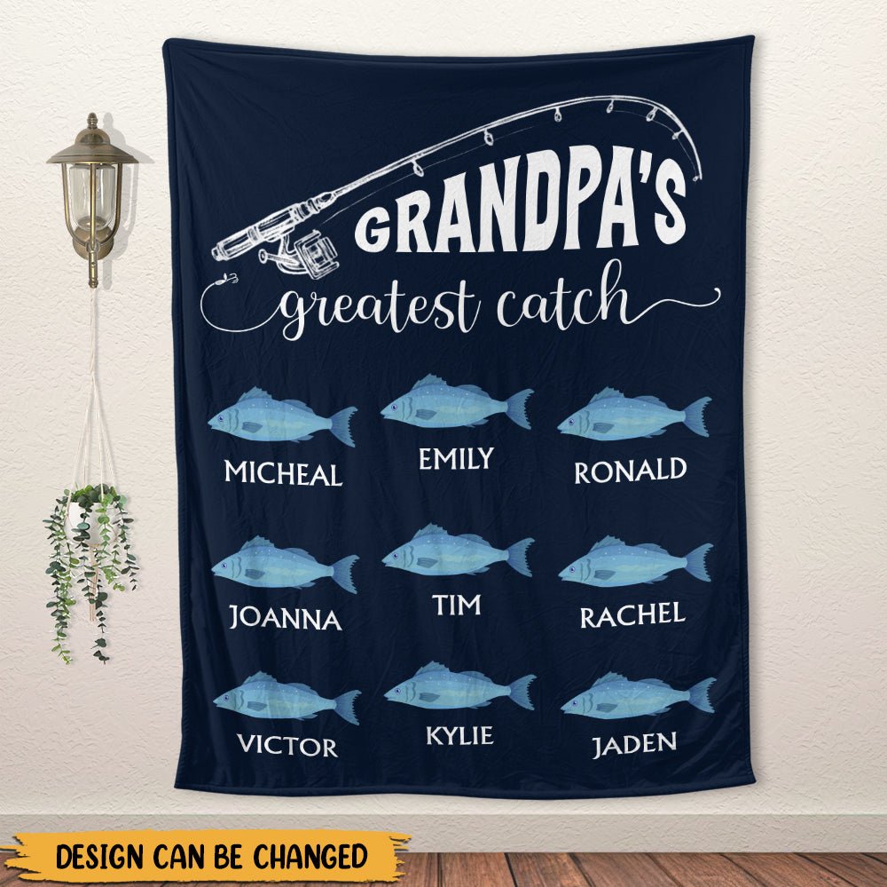 Grandpa's Greatest Catch - Personalized Blanket - Giftago