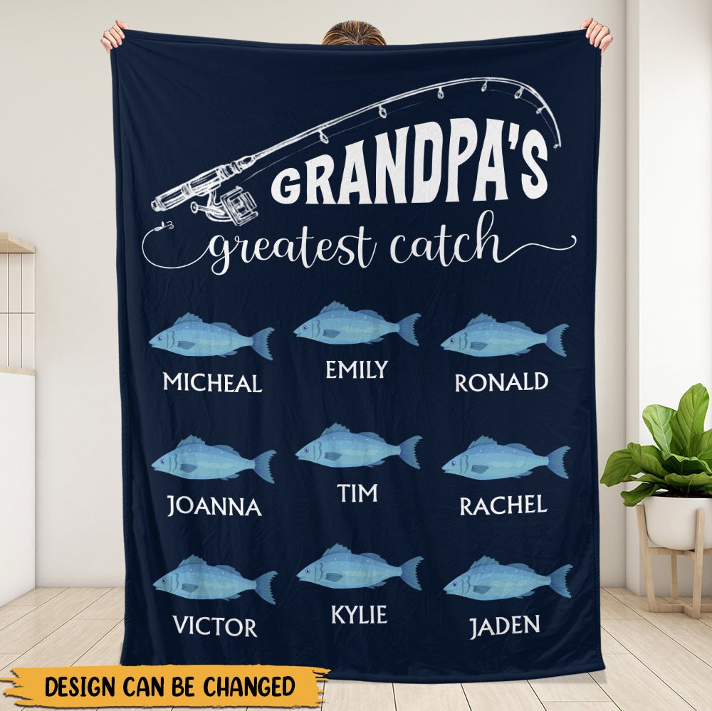 Grandpa's Greatest Catch - Personalized Blanket - Giftago