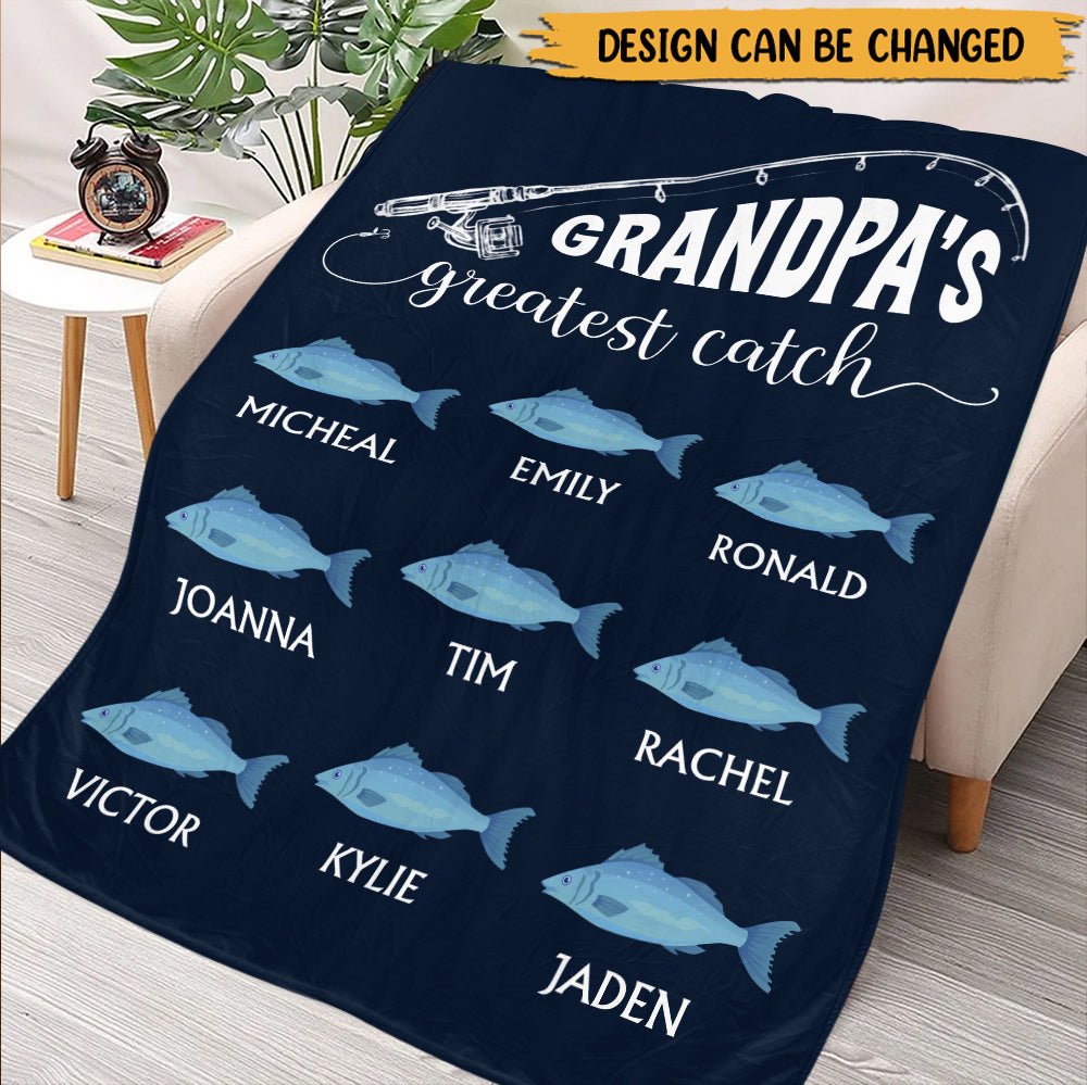 Grandpa's Greatest Catch - Personalized Blanket - Giftago